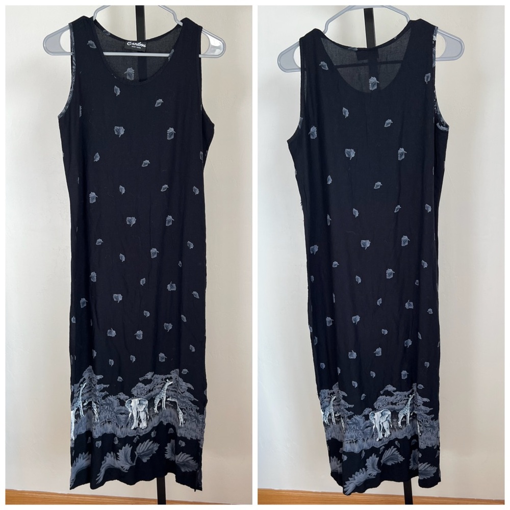 Vintage 90’s Caribou Safari Animal Theme Maxi Dress Small